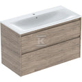 Zestaw umywalki meblowej Selnova Square, slim rim, z szafką pod umywalkę, z dwoma szufladami: 100x62.1x48cm, Szerokość umywalki=100cm, Umywalka: biały, Korpus, Front: orzech hickory / melaminowa struktura drewna