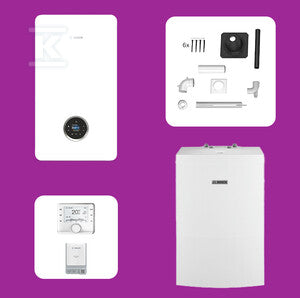 Pakiet z kotłem kondensacyjnym Bosch Condens GC5700iW 24kW + pozioma płyta montażowa + zasobnik c.w.u. Stora WD120B + czujnik c.w.u. + regulator CR400 + czujnik temperatury zewnętrznej AF2 + moduł internetowy K40RF + zestaw powietrzno-spalinowy