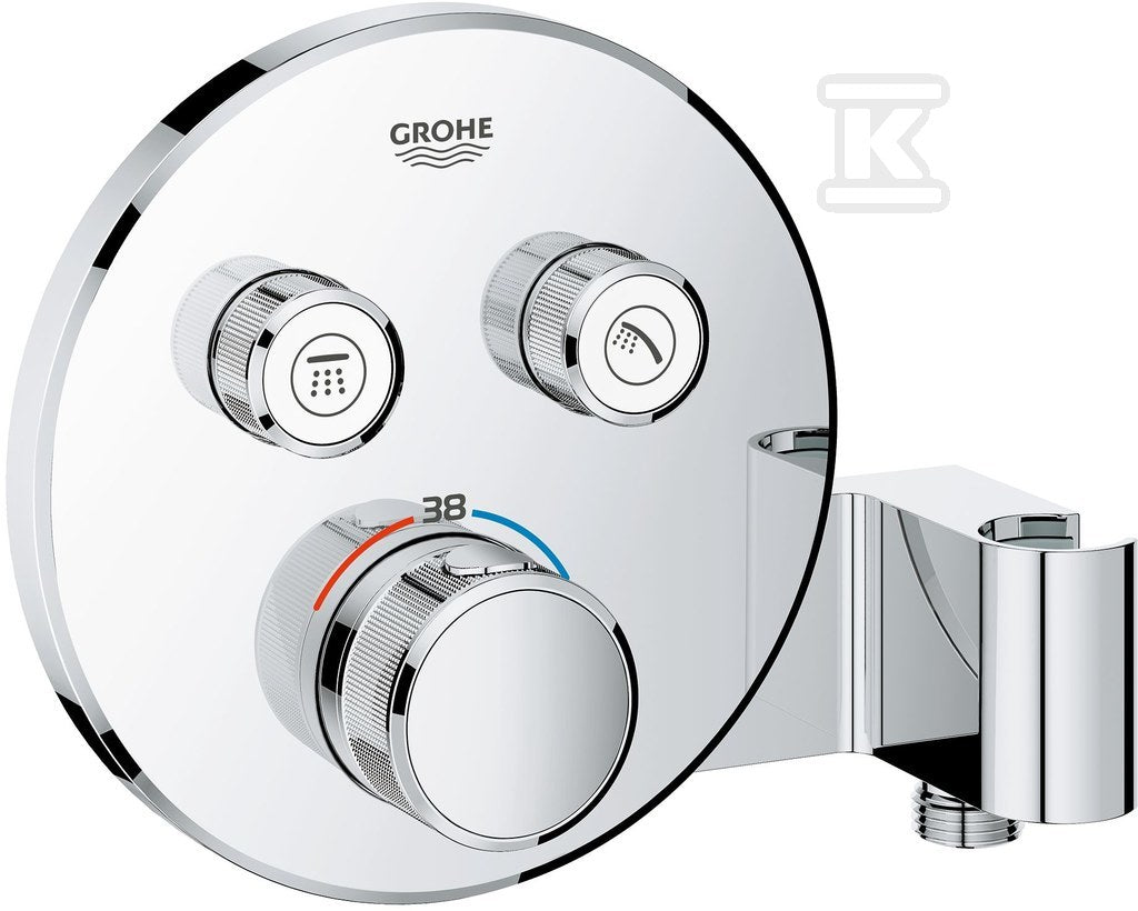 Bateria termostatyczna Grohtherm SmartControl do obsługi dwóch wyjść wody, ze zintegrowanym przyłączem i uchwytem prysznicowym