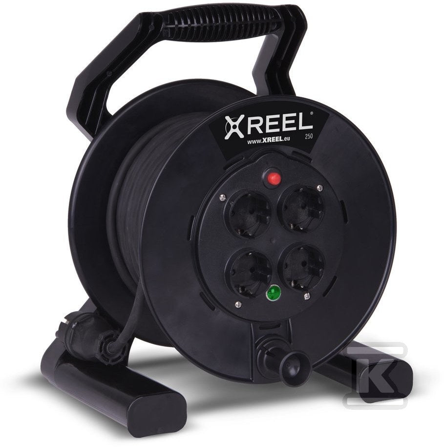 Przedłużacz zwijany jednofazowy na bębnie z tworzywa typ "XREEL" - wejście 20 mb H05RR-F 3x1,5 (OW) wtyczka gumowa 16A wyjście 4xGS termik IP20