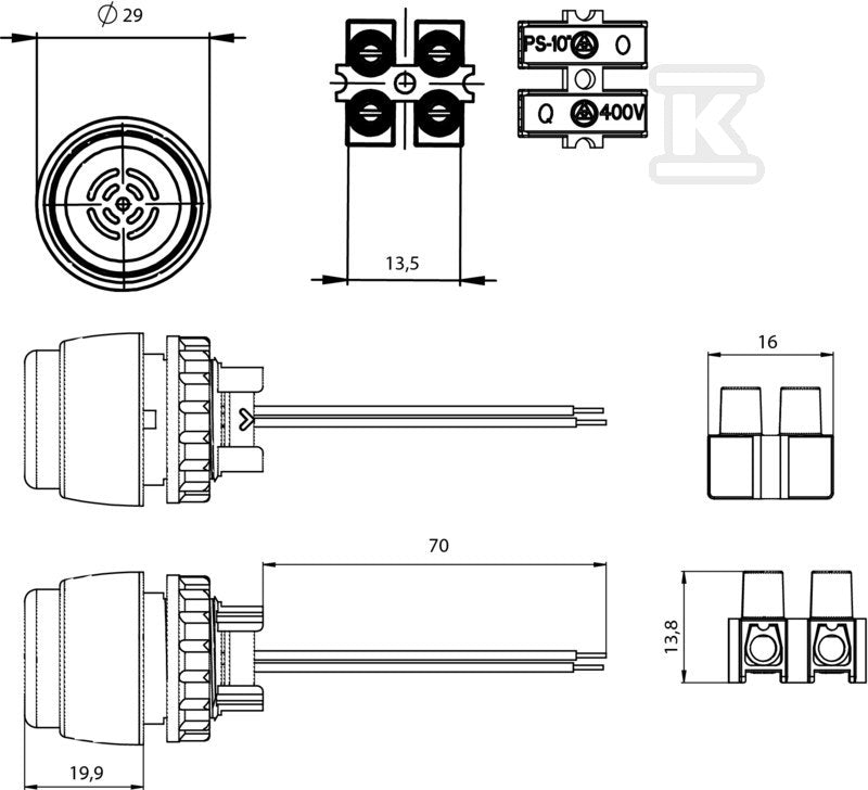 Sygnalizator dźwiękowy 24AC pierścień niklowany ST22-SD-24AC\.