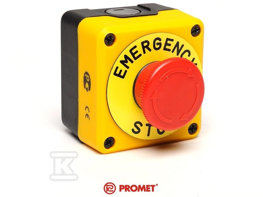 Kaseta czarno-żółta, stop bezpieczeństwa, ryglowany 40 mm (1NC) z tabliczką opisową "Emergency Stop" T0-P1EC400E40K