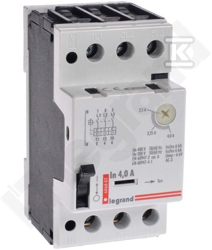 Wyłącznik silnikowy z wyzwalaczem termiczym i elektromagnetycznym z torem neutralnym N M250 (2,5A - 4A)
