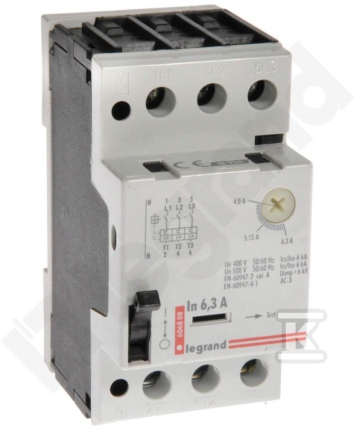 Wyłącznik silnikowy z wyzwalaczem termiczym i elektromagnetycznym z torem neutralnym N M250 (4A - 6,3A)