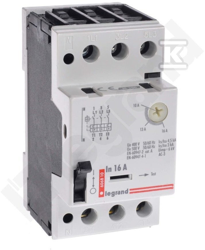 Wyłącznik silnikowy z wyzwalaczem termiczym i elektromagnetycznym z torem neutralnym N M250 (10A -16A)