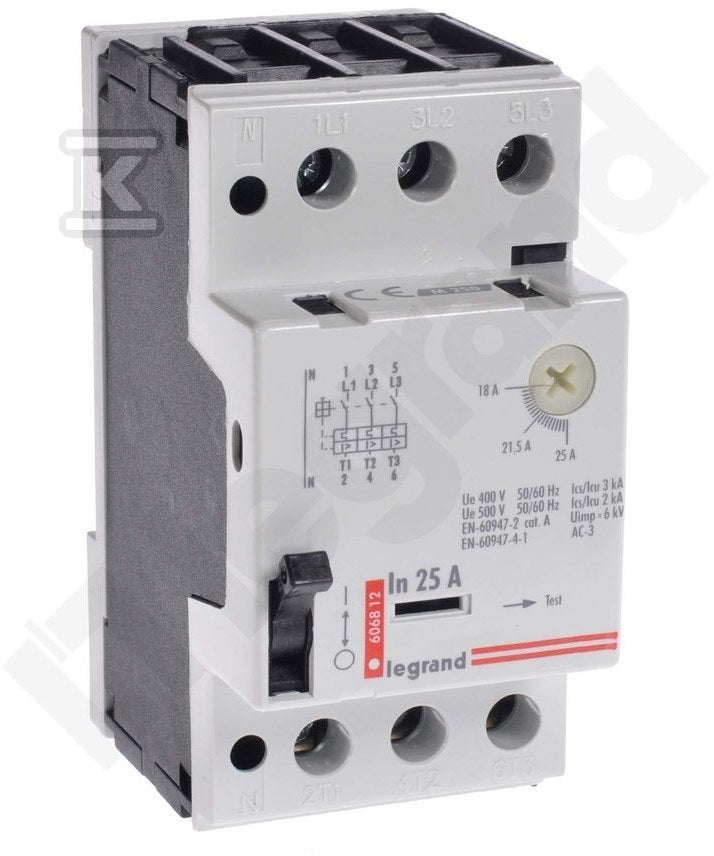 Wyłącznik silnikowy z wyzwalaczem termiczym i elektromagnetycznym z torem neutralnym N M250 (20A - 25A)