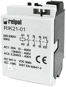 Stycznik instalacyjny, 3-biegunowy, Ith - 20 A, cewka: 24VAC, Zestyk pom: 1N/O