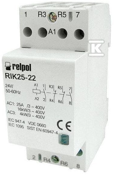 Stycznik instalacyjny, 4-biegunowy - 4N/O, Ith - 25 A, cewka: 24VAC