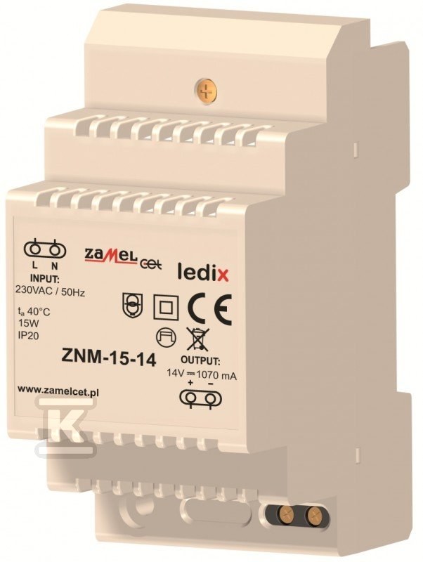 Zasilacz LED modułowy 14V DC 15W, typ: ZNM-15-14