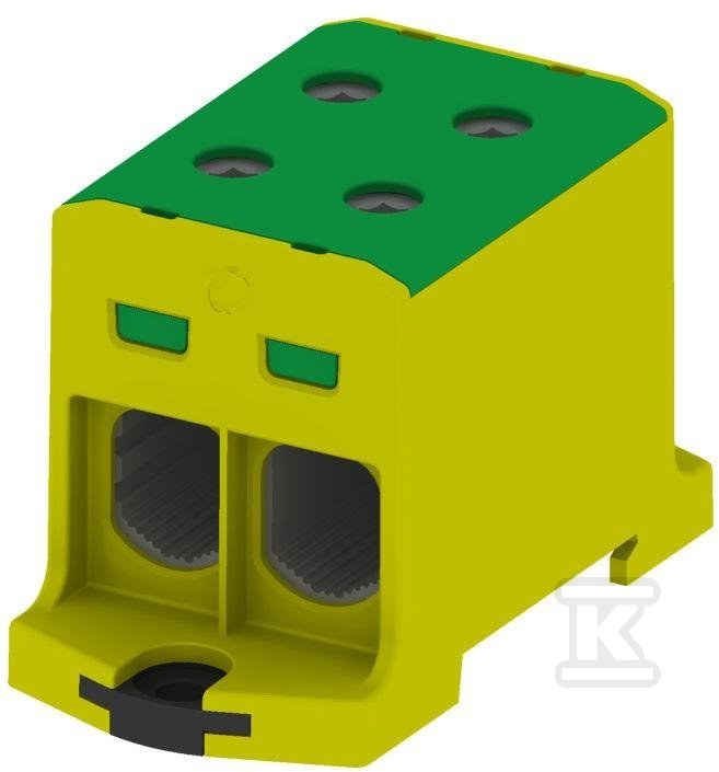 Złączka szynowa gwintowa rozgałęźna AL, CU, 35-240mm2, TS 35, 1 tor, 4 otwory zaciskowe, żółto-zielony, VC05-0039