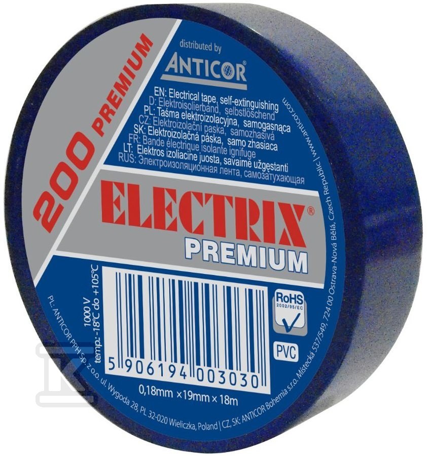 Taśma ELECTRIX 200 Premium, niebieska 19 mm x 18 m