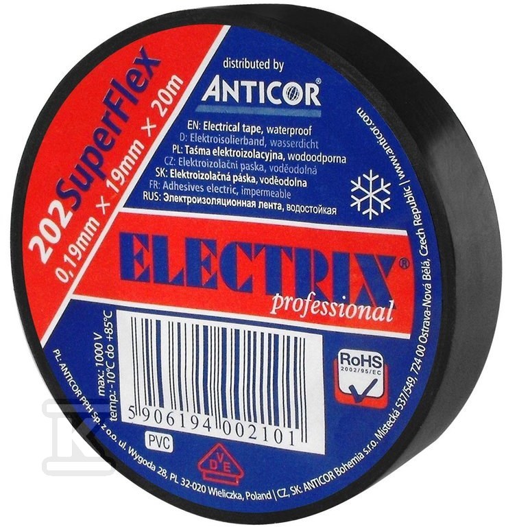Taśma ELECTRIX 202 SUPERFLEX, czarna 19 mm x 20 m