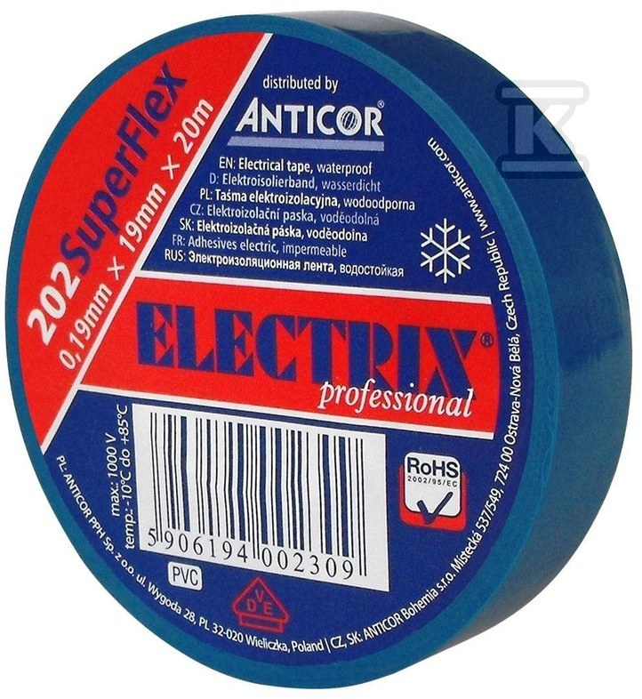 Taśma ELECTRIX 202 SUPERFLEX, niebieska 19 mm x 20 m