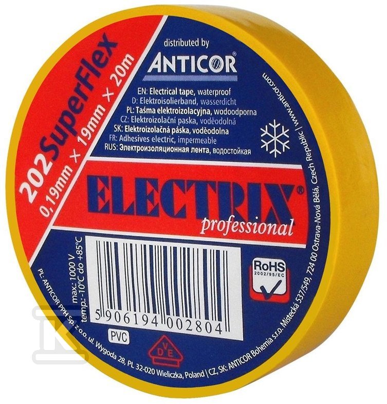 Taśma ELECTRIX 202 SUPERFLEX, żółta 19 mm x 20 m