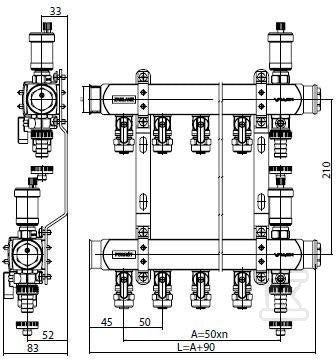 Rozdzielacz MINI BASE Inox K2-11 G1"-G1/2" liczba obiegów 11