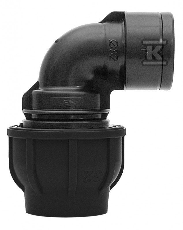 Kolano zaciskowe PP 90st. 25x1" GW gwint wewnętrzny PN16, do rur PE, kolor czarny