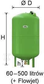 Ciśnieniowe naczynie przeponowe do instalacji wody użytkowej DT 100 , 10 bar/70 C, Flowjet Rp 1 1/4"