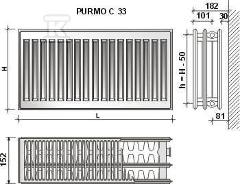 Grzejnik PURMO C33 550x1400, moc grzewcza: 3076W (75/65/20°C), grzejnik stalowy płytowy z podłączeniem bocznym, PURMO Compact, biały RAL9016
