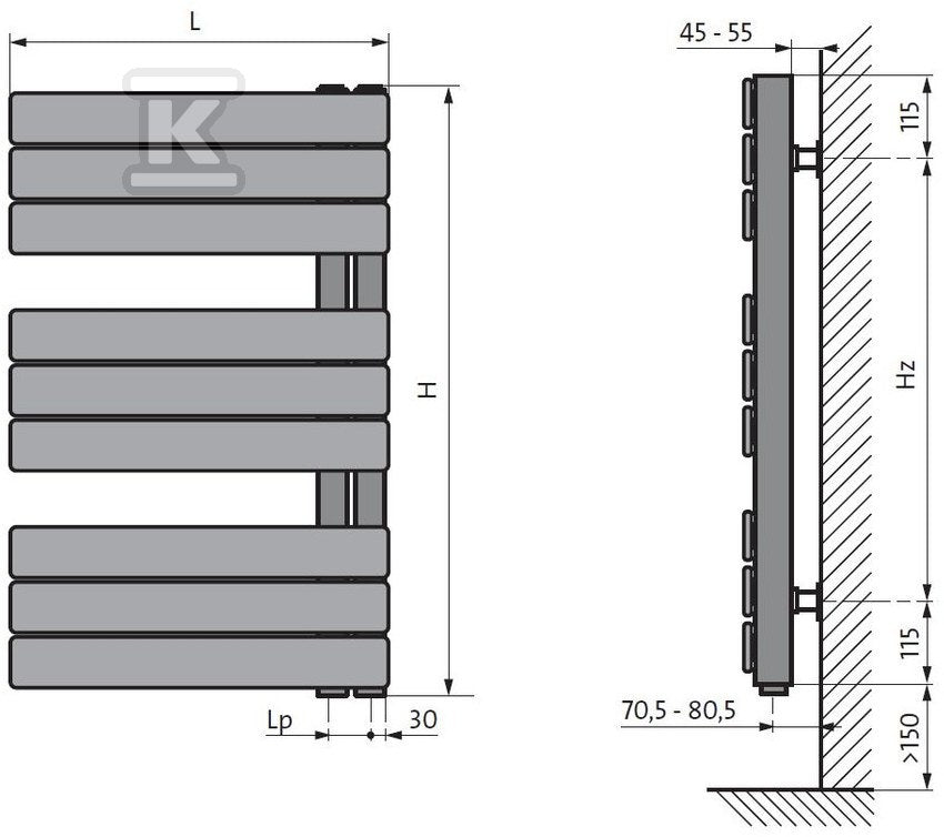 Grzejnik łazienkowy PURMO Elato H=1130 L=450, 528W, biały RAL9016