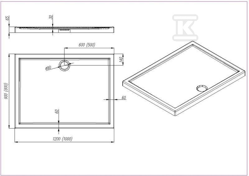 Brodzik kompozytowy Stabilsound Plus 80x100x5 / 3 cm prostokątny Corrina