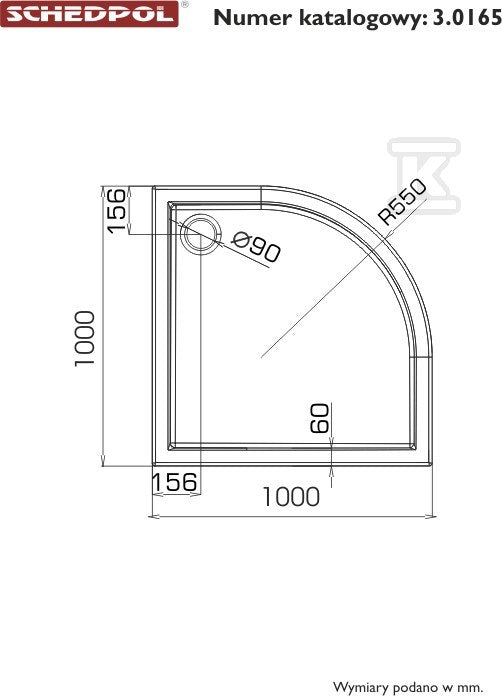 Brodzik akrylowy Stabilsound 100x100x14 / 3 cm półokrągły r55 Competia