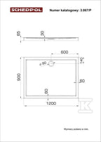 Brodzik akrylowy Stabilsound 90x120x14 / 3 cm prostokątny Competia