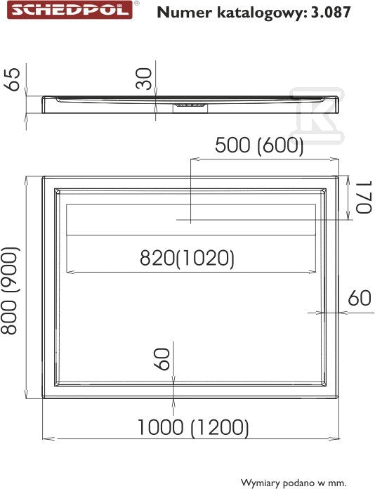 Brodzik kompozytowy Stabilsound Plus 90x100x6,5 / 3 prostokątny Camparo