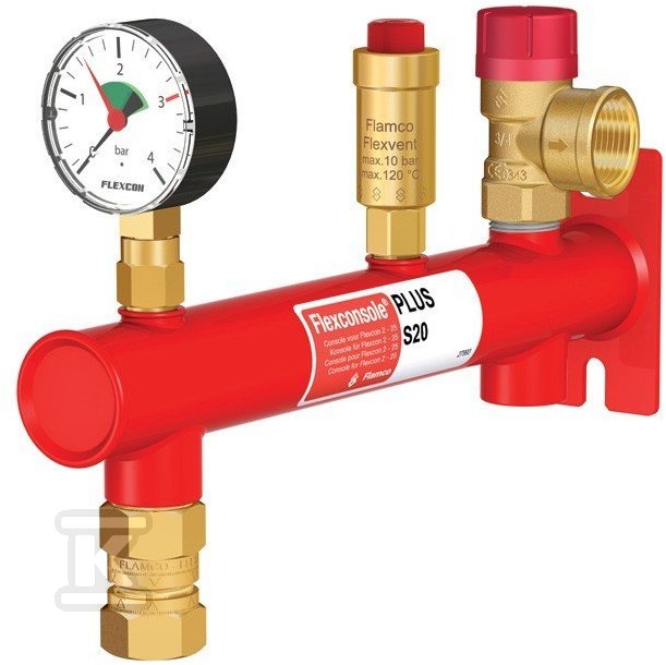 Konsola naczynia wzbiorczego c.o. FLEXCONSOLE PLUS z zaworem bezpieczeństwa 3 bar, manometrem i szybkozłączką Flexfast, przyłącza GW 3/4"
