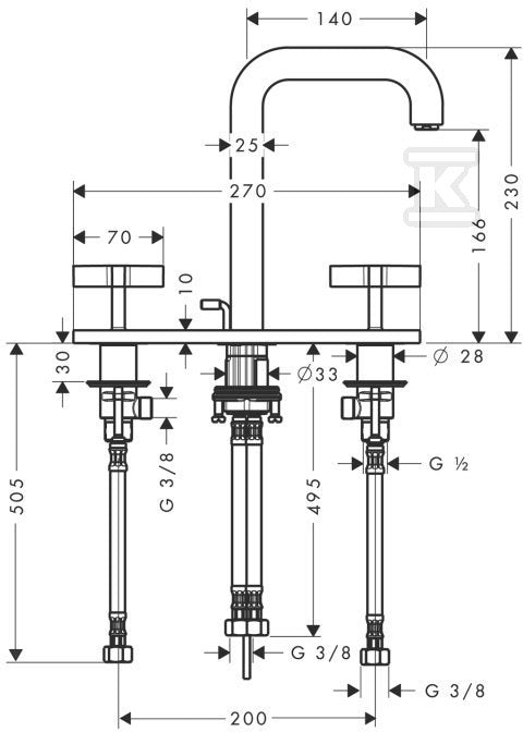 Bateria umywalkowa Hansgrohe Axor Citterio trzyotworowa z uchwytami krzyżowymi chrom 39134000