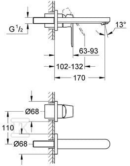 Bateria umywalkowa Grohe Eurosmart Cosmopolitan 2-otworowa, montaż ścienny
