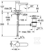 Bateria umywalkowa Grohe Eurosmart Cosmopolitan T samozamykająca, z mieszaczem zestaw odpływowy z drążkiem pociąganym 1 1/4"