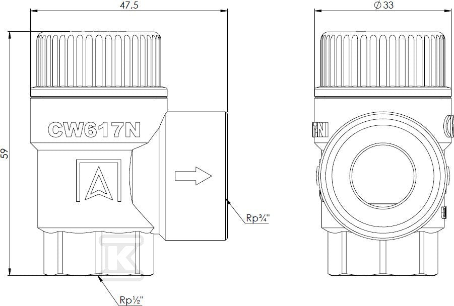 Zawór bezpieczeństwa MS 1/2"x3/4" 1,5 bar do C.O.