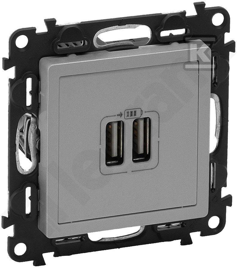 Ładowarka z gniazdem 2 x USB aluminium VALENA LIFE
