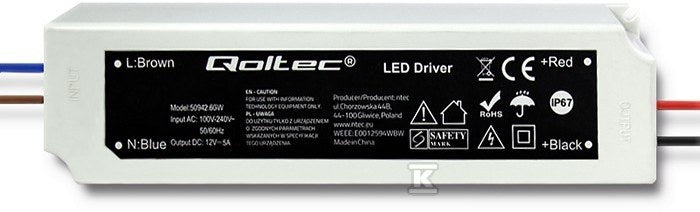 Zasilacz impulsowy LED IP67 60W 12V 5A Wodoodporny