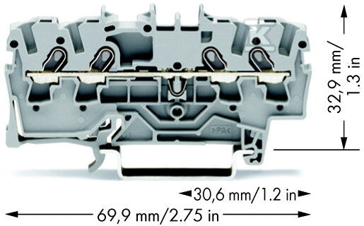 Złączka 4-przewodowa przelotowa 1,5 mm do zastosowań Ex e II opis z boku i na środku na szynę TS 35 x 15 i 35 x 7,5 Push-in CAGE CLAMP 1,50 mm szara