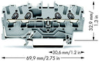Złączka 4-przewodowa przelotowa 1,5 mm do zastosowań Ex e II opis z boku i na środku na szynę TS 35 x 15 i 35 x 7,5 Push-in CAGE CLAMP 1,50 mm szara