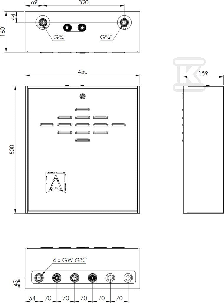 Zestaw mieszający PrimoBox AZB 205 w szafce, bez mieszania, zawór obrotowy z siłownikiem ARM 141