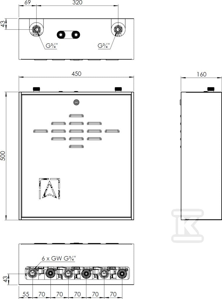 Zestaw mieszający PrimoBox AZB 311 w szafce, bez mieszania, 2x zawór termostatyczny ATM 561
