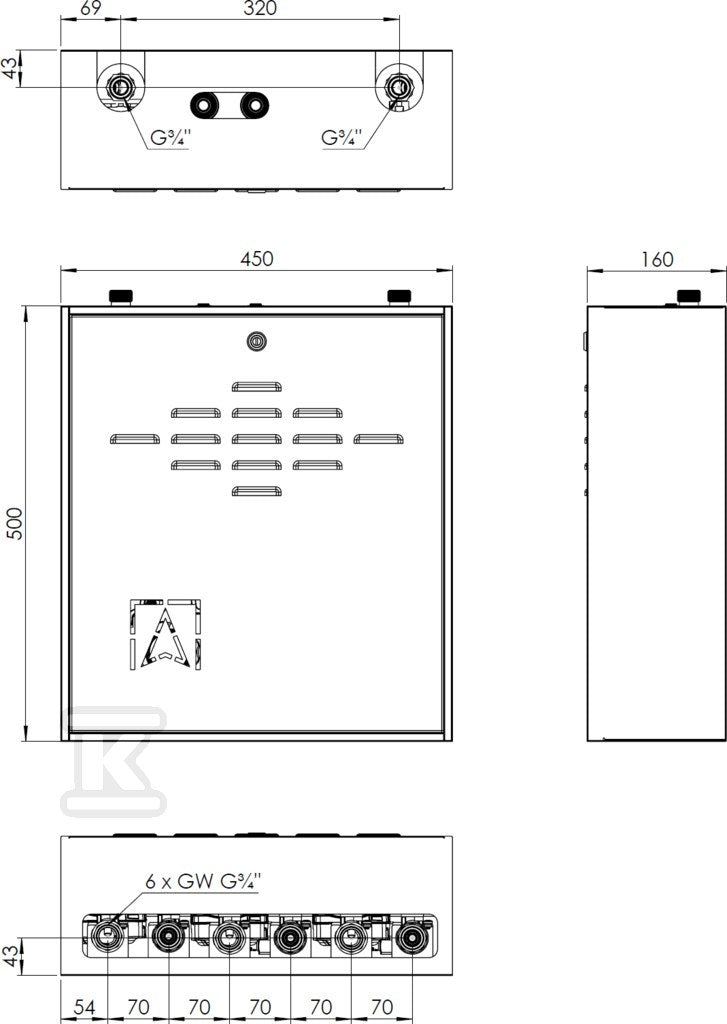 Zestaw mieszający PrimoBox AZB 355 w szafce, bez mieszania, 2x zawór obrotowy z siłownikiem ARM 141