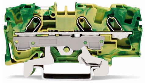 Złączka 3-przewodowa przelotowa 6 mm do zastosowań Ex e II opis z boku i na środku na szynę TS 35 x 15 i 35 x 7,5 Push-in CAGE CLAMP 6,00 mm szara