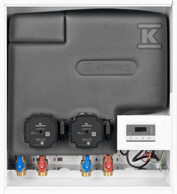 Zestaw separacyjny PrimoBox AHB 622 w szafce, 2 pompy Grundfos UPM3 Auto, zawór termostatyczny ATV 213 (45°C)
