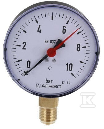 Manometr standardowy RF 100 D 201, fi 100 mm, 0-10 bar, 1/2" rad, kl. 1,6 pionowy metalowy