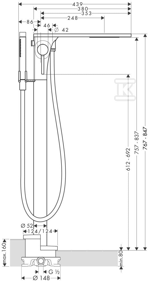 Bateria wannowa Hansgrohe Axor Massaud jednouchwytowa do montażu w podłodze DN15 chrom 18450000