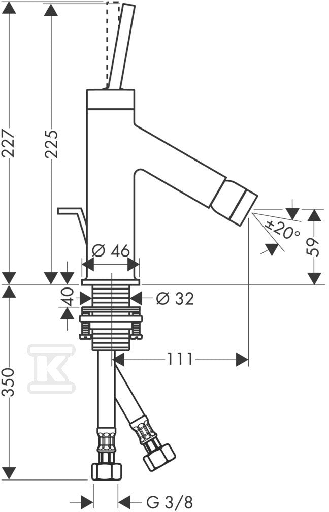 Bateria bidetowa Hansgrohe Axor Starck jednouchwytowa z uchwytem cylindrycznym DN15 chrom 10211000