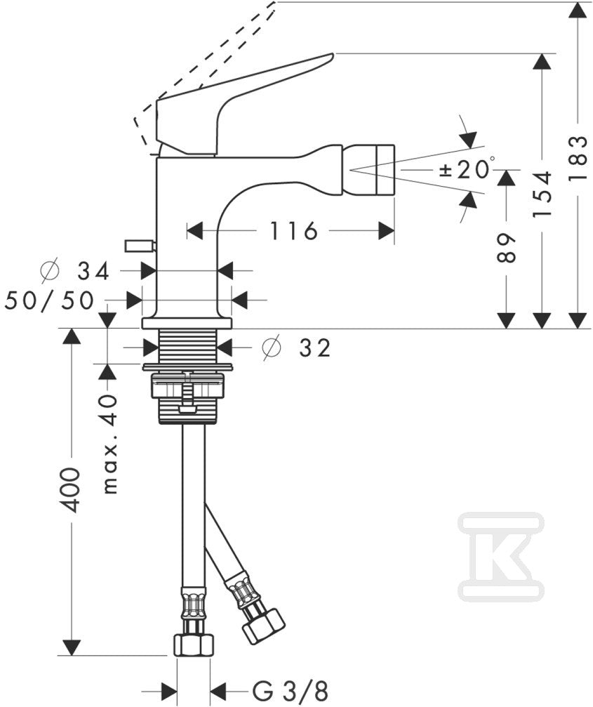 Bateria bidetowa Hansgrohe Axor Citterio M jednouchwytowa DN15 chrom 34210000