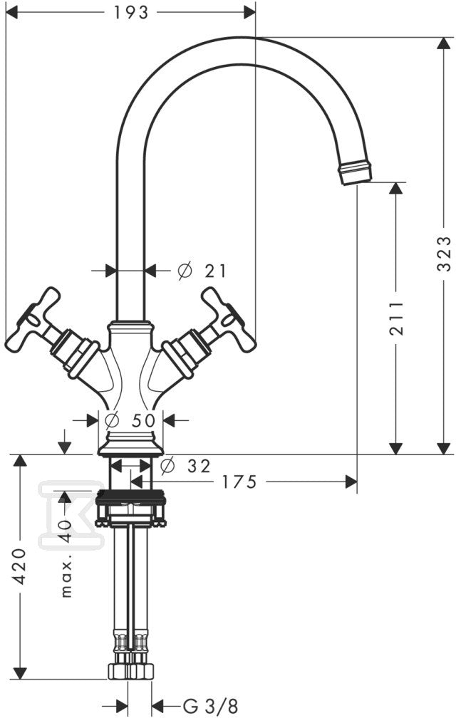 Bateria umywalkowa Hansgrohe Axor Montreux dwuuchwytowa, DN15 chrom 16502000