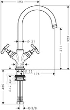 Bateria umywalkowa Hansgrohe Axor Montreux dwuuchwytowa, DN15 chrom 16502000