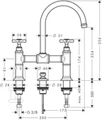 Bateria umywalkowa Hansgrohe Axor Montreux dwuuchwytowa z mostkiem, DN15 - nikiel szczotkowany 16510820