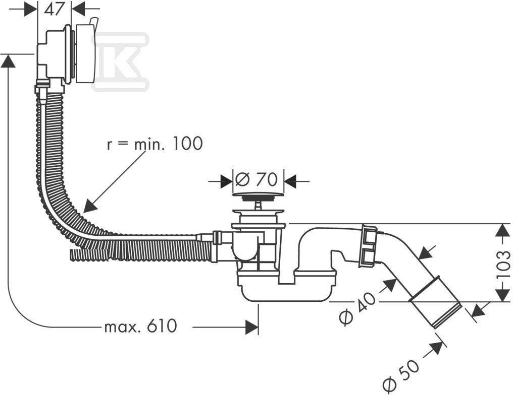 Hansgrohe Flexaplus S, elastyczny odpływ i przelew wannowy G 1 1/2 - chrom 58150000