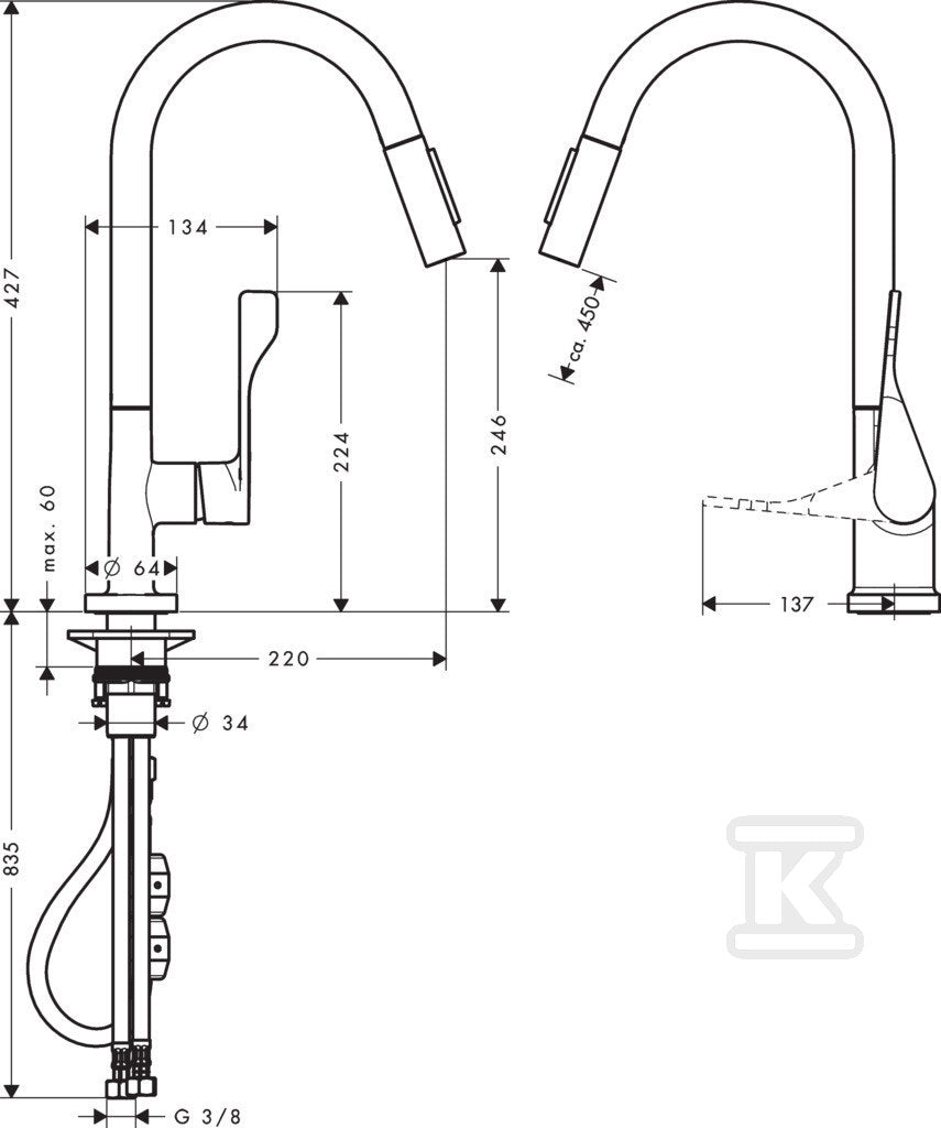 Bateria kuchenna Hansgrohe Axor Citterio jednouchwytowa chrom 39835000